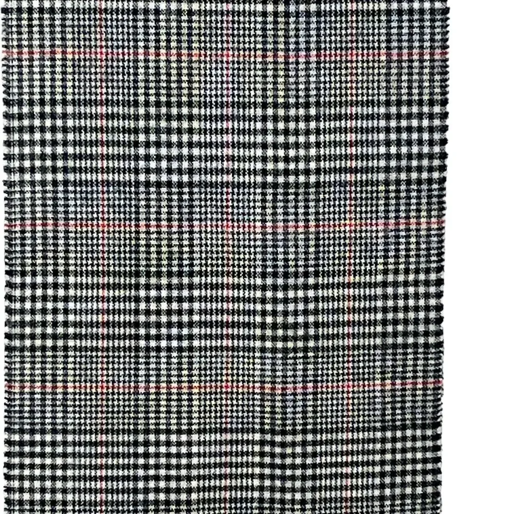 Lambswool Scarf Windowpane Gray White Black Red